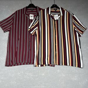 Forever 21 Vertical Stripe Rayon Short Sleeve Shirt Mens XL Red/Yellow/White LOT